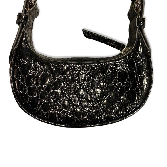NEW By Far Soho Circular Mini Shoulder Bag Black crocodile purse silver Y2K $570 - Picture 7 of 14